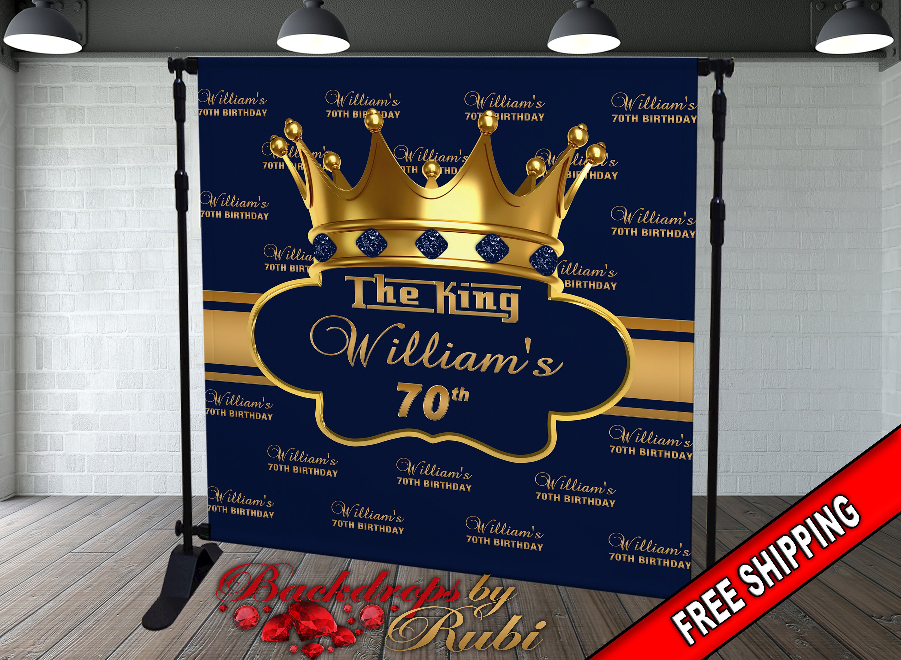 The King Men's Birthday Backdrop, The King Men's Backdrop, 60th, Men's Crown Backdrop, Men's Birthday  Banner, The King Navy Blue Backdrop