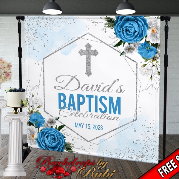 Baptism Backdrop, Baptism Banner, Communion Backdrop, Communion Banner, First Communion Backdrop, Floral Baptism, Christening Backdrop