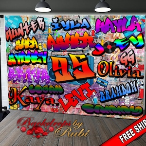 Graffiti Backdrop, Graffiti Banner, 80&#39;s 90&#39;s Hip Hop Rock Party Backdrop, Graffiti Theme Backdrop, 90s Party Studio Props, Hip Hop Banner