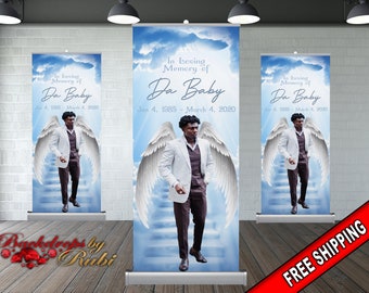 Memorial Retractable Banner, Funeral Banner, In Loving Memory Retractable, Memorial Banner, Happy Heavenly Birthday, Memorial Photo Backdrop