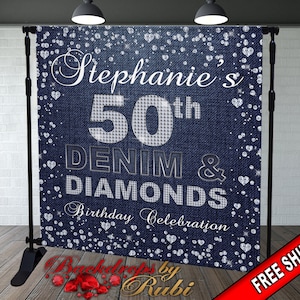 Denim and Diamonds  Backdrop, Denim and Diamonds Birthday Backdrop, Denim Backdrop, Diamonds Backdrop, Denim and Diamonds Step Repeat