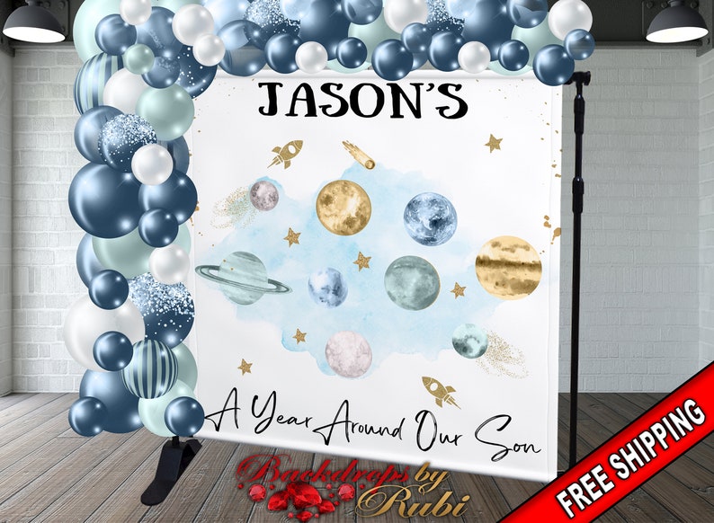 Outer Space Backdrop Planets Backdrop Around the Sun Backdrop Space Birthday Backdrop Space Banner First Trip Around The Sun