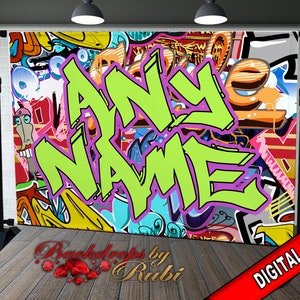 Graffiti Backdrop, Graffiti Banner, 80&#39;s 90&#39;s Hip Hop Rock Party Backdrop, Graffiti Theme Backdrop, 90s Party Studio Props, Hip Hop Banner