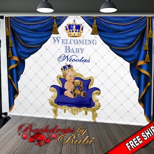 Royal Prince Theme Backdrop, Blue Crown Prince Backdrop, Royal Prince Baby Shower Photo Backdrop, Royal Blue Prince Backdrop, Little Prince
