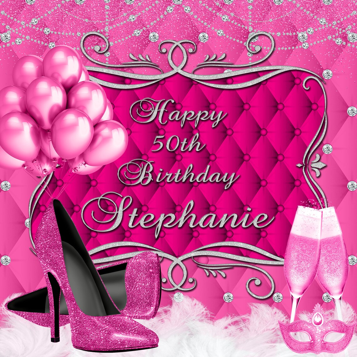 Aperturee Royal Blue Diamonds High Heels Birthday Backdrop