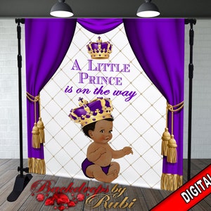 Prince Theme Backdrop, Purple Crown Prince Backdrop, Royal Prince Baby Shower Photo Backdrop, Prince Backdrop Purple Curtains, Little Prince