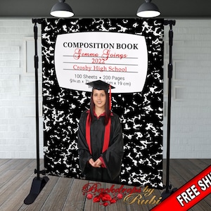 composition book, Magazine Cover Backdrop graduation, graduation backdrop, school backdrop