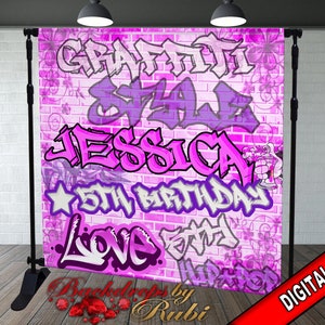 Graffiti Backdrop, Graffiti Banner, 80&#39;s 90&#39;s Hip Hop Rock Party Backdrop, Graffiti Theme Backdrop, 90s Party Studio Props, Hip Hop Banner
