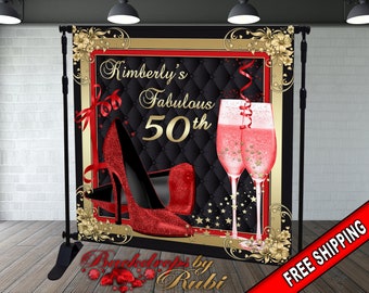 High Heels Backdrop, High Heels Birthday Backdrop, High Heel Shoe Stiletto Backdrop, Fabulous Birthday Backdrop, High Heels Glitter Red