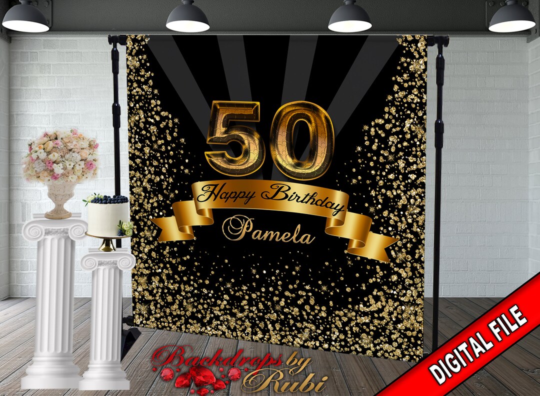 50th Birthday Backdrop, Birthday Gold Backdrop, Birthday Backdrop ...
