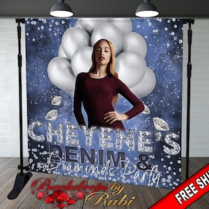 Denim and Diamonds  Backdrop, Denim and Diamonds Birthday Backdrop, Denim Backdrop, Diamonds Backdrop, Denim and Diamonds Step Repeat