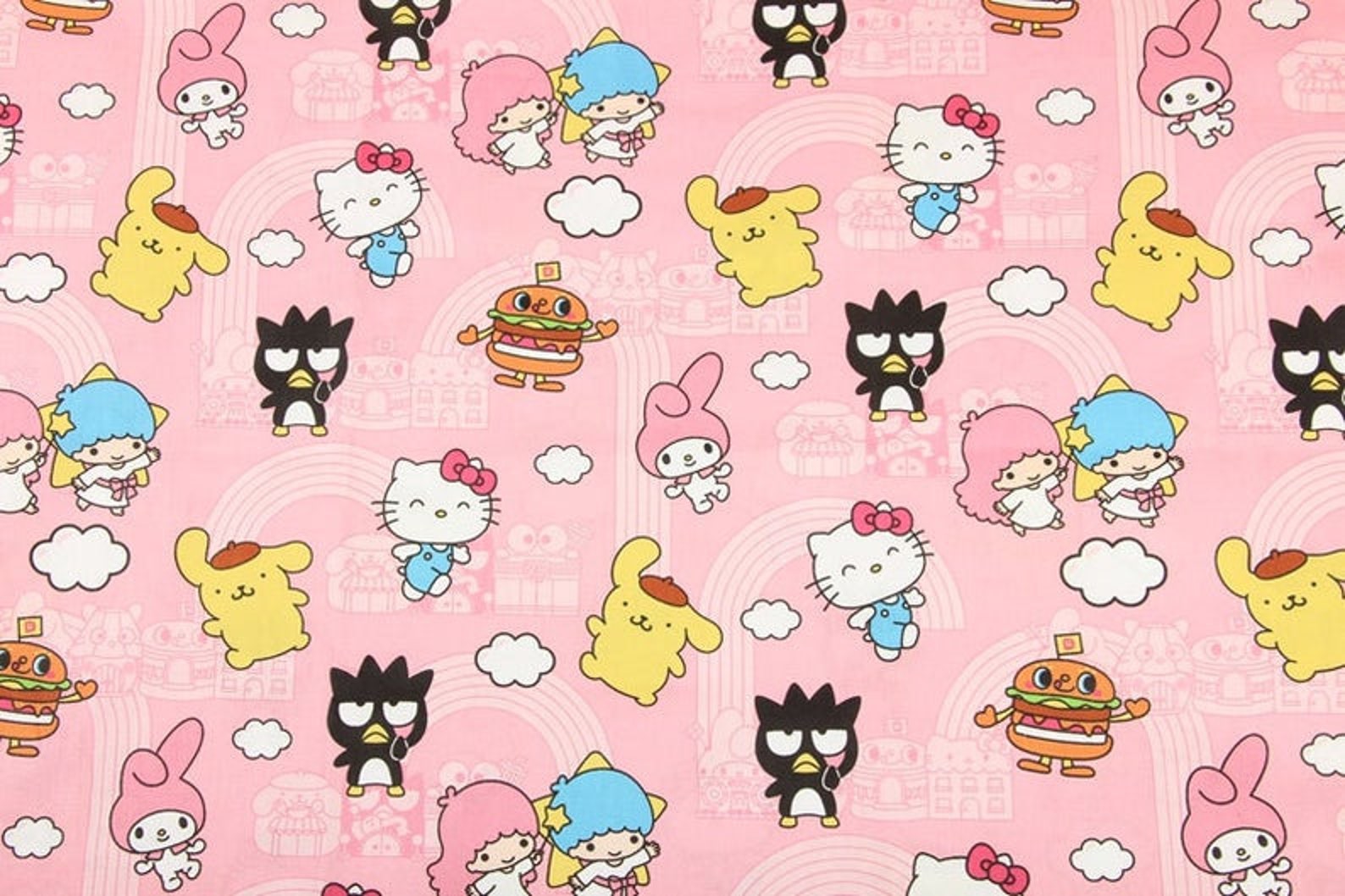 Pink Hello Kitty Fabric Cartoon Character Fabric 100 Cotton Etsy