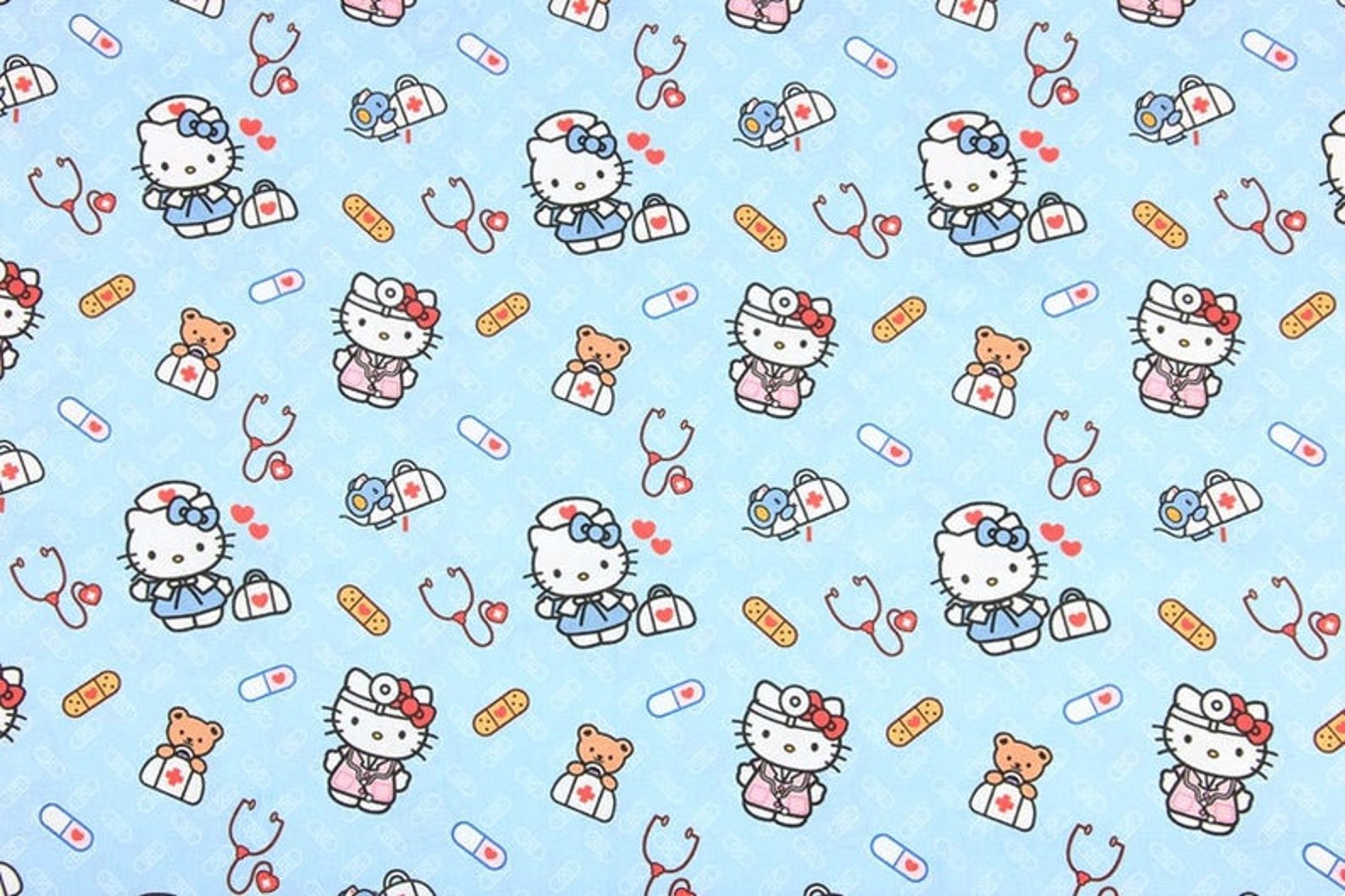 Doctor Nurse Hello Kitty Fabric Cartoon Character Fabric Etsy UK