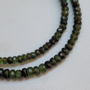 Dark Green Tourmaline Necklace: Faceted Gemstone Beads, 17 Inch Strand