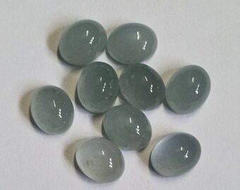 AAA-mos aquamarijn cabochons: natuurlijke ovale edelstenen, 2 stuks (10 mm x 8 mm, 8 mm x 6 mm, 7 mm x 5 mm)