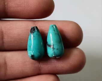 Natural Turquoise Drop Pairs: Half Drill Gemstone Beads