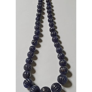 Carved Blue Quartz Beads: Natural Gemstone Strand (16 inch)