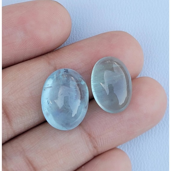 Natural Aquamarine Cabochons: Oval Loose Gemstone (15x12mm, 14x10mm)
