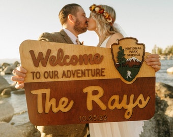 Custom National Park Sign, Wedding Sign, camp wedding, Hiker Gift, Nature Lover, Anniversary, park theme, RV Camping