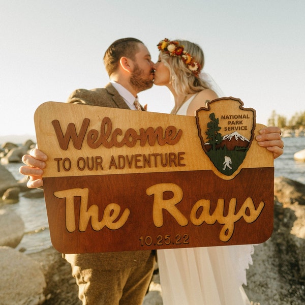 Custom National Park Sign, Wedding Sign, camp wedding, Hiker Gift, Nature Lover, Anniversary, park theme, RV Camping