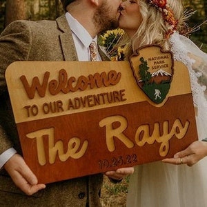 Custom National Park Sign, Wedding Sign, camp wedding, Hiker Gift, Nature Lover, Anniversary, park theme, RV Camping image 2