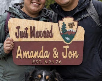 Custom Just Married National Park Sign, Wedding Sign, National Park Elopement Sign, Adventure Wedding Gift, We Eloped