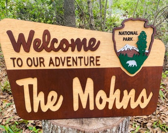 National Park Custom Sign, NPS Welcome Replica, Wedding, Camp Sign, Guest house Sign Personalized, Hiking Housewarming, Our Adventure