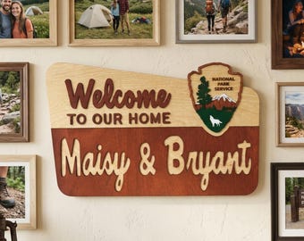 Housewarming Gift, Personalized National Park Sign: Custom Camp Sign, Family Name Sign