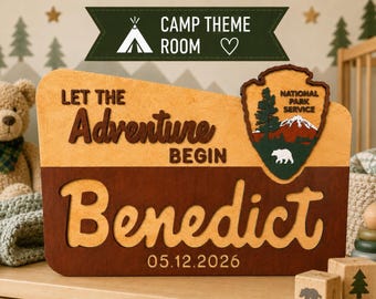 Personalized Camp Theme Room Sign, Custom National Park Nursery Sign, Adventure Kids Room Decor, Baby Boy Woodland Sign
