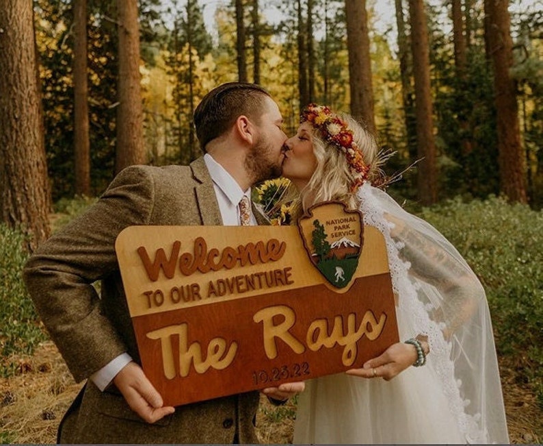 Custom National Park Sign, Wedding Sign, camp wedding, Hiker Gift, Nature Lover, Anniversary, park theme, RV Camping