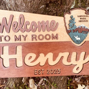 National Park Large wood name sign, nursery name sign, Room Door Sign, boy name sign, above crib name sign, girl name sign, mountain sign