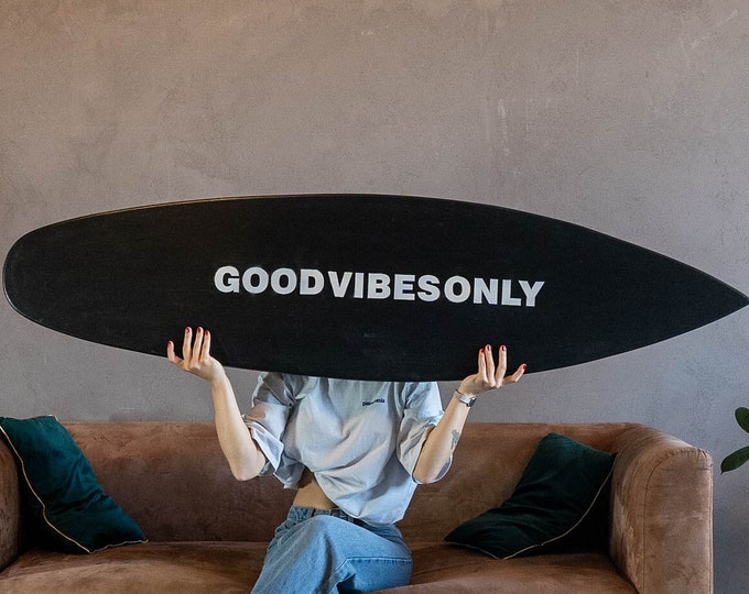 Black Wooden Decorative Surfboard Wall Art  Custom Logo Coastal Room Surfbrett Decor
