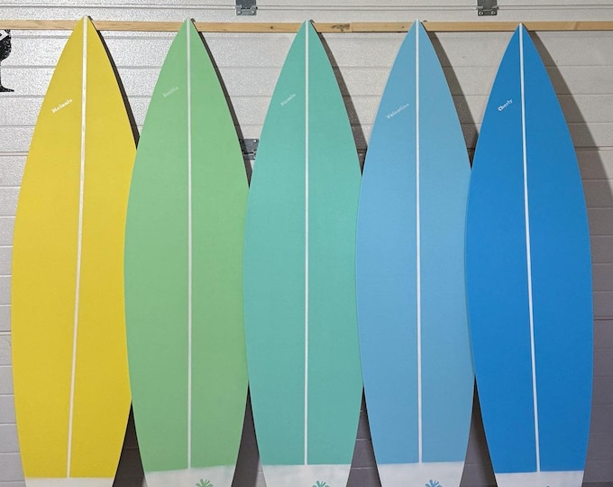 Personalized Wooden Surfboard wall art: Engraved Custom Decor, Wedding Guestbook