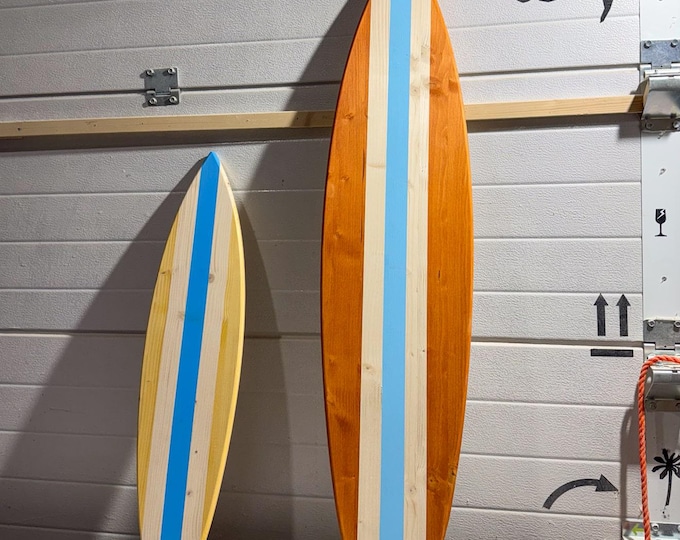 Vintage Wooden Surfboard Decor: Coastal Beach House Wall Art