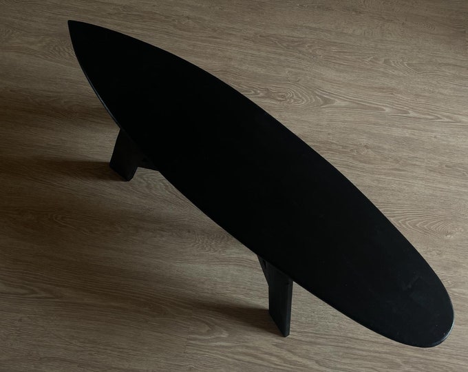 Modern Black Surfboard Coffee Table - Sleek Small Living Room Table, Mid-Century Design Accent Furniture