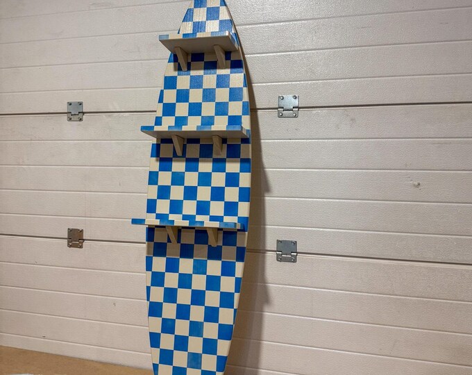 Decorative Surfboard Shelf with checkerboard pattern