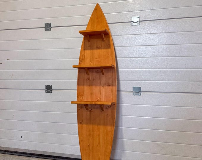 Handcrafted Surfboard Shelf in Vintage Stain – Coastal Wall Decor