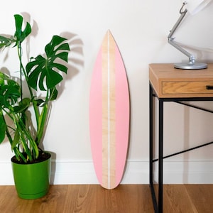 Wooden Pink Surfboard Decor Wall Art