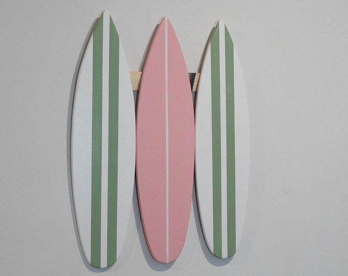 Wooden Surfboard Decor Pink White Wall Art