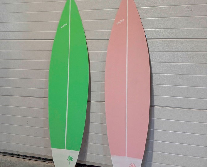 Wooden decorative pink and pastel green surfboard deco wall art