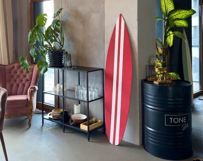 Wooden decorative surfboard wall art Red surfbrett deko