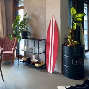 Wooden decorative surfboard wall art Red surfbrett deko