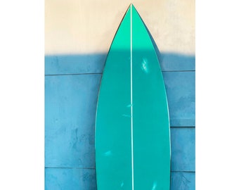 Vintage Decorative Wooden Surfboard Turquoise Green Coastal Wall Art