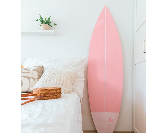Wooden decorative baby pink surfboard 180 cm vintage wall art