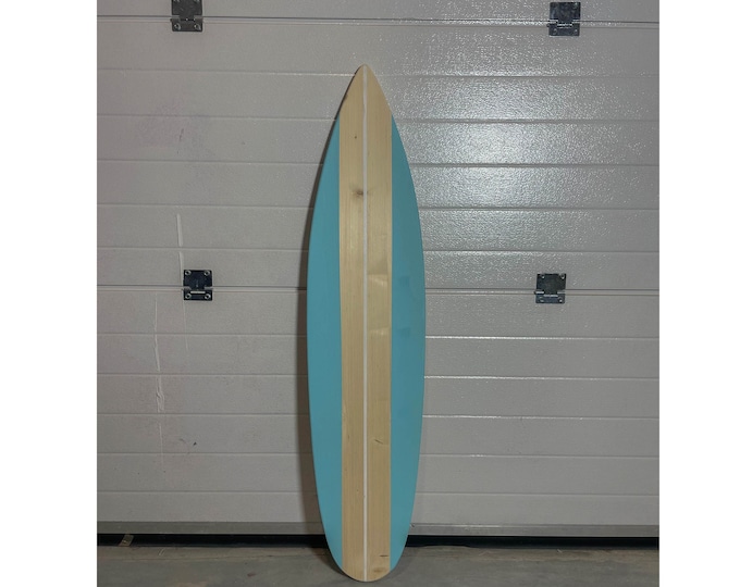 Handmade Wooden Surfboard Wall Decor – Light Blue Beach House Coastal Decor Wall Art
