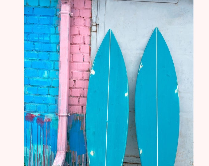 Wooden Vintage Surfboard Decor Wall Art Turquoise 180 cm 5.9 ft