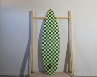 Wooden Vintage Surfboard with Chess-Style Design | Decorative Board Wall art for coastal interior