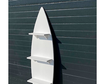 White Surfboard Shelf: FSC Pine Wood Floor Stand