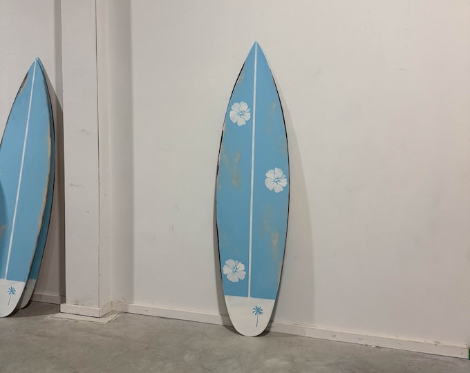 Wooden Surfboard Vintage Decor Hibiscus Wall art
