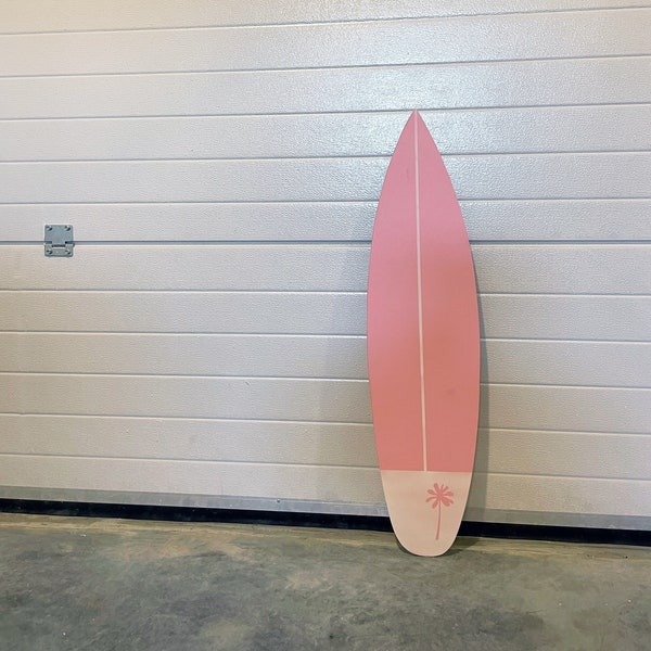 Decoración de tabla de surf rosa de madera, arte de pared de 1 metro